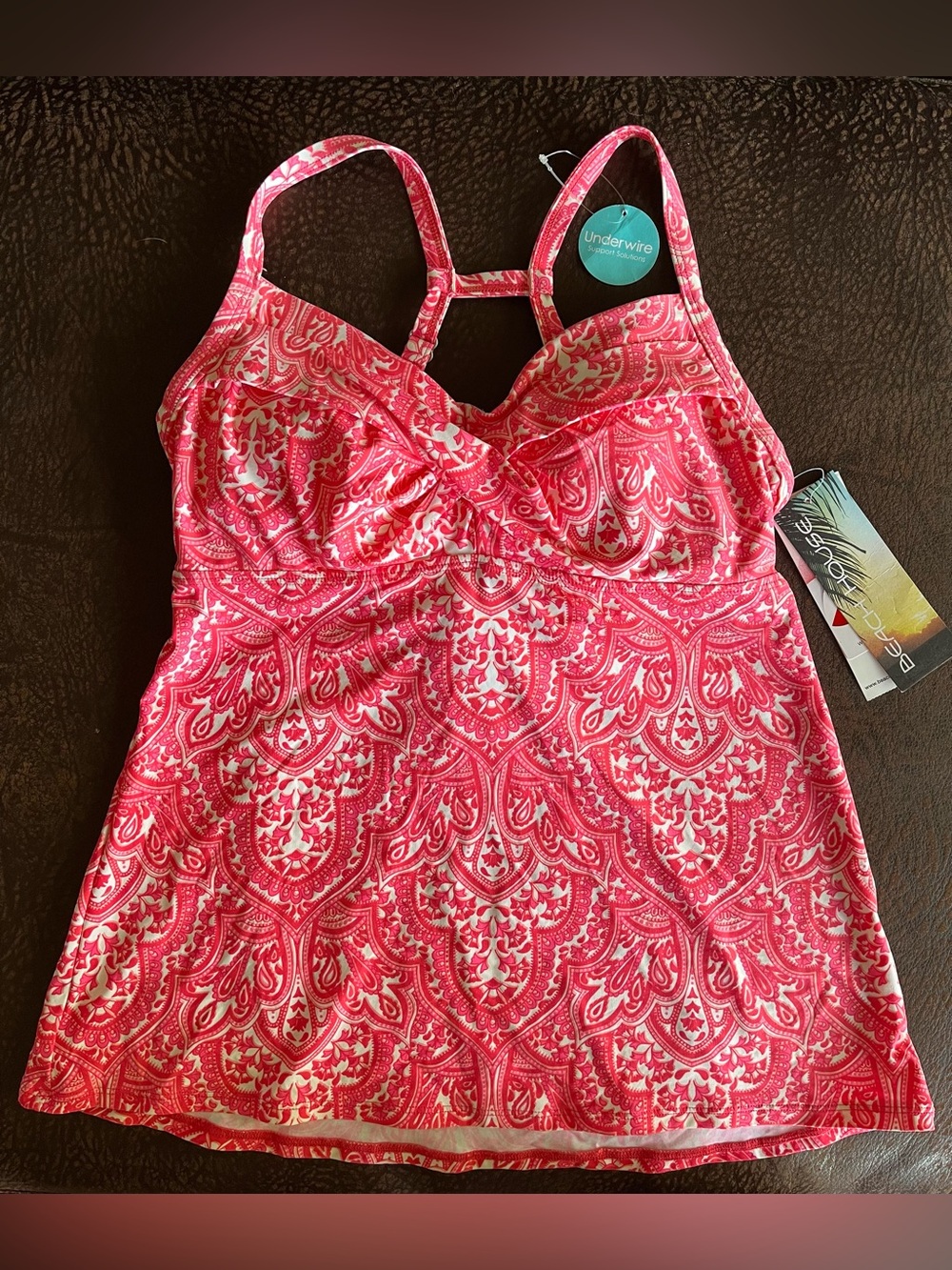 Beach House Pink/White Tankini Size 8 NWT